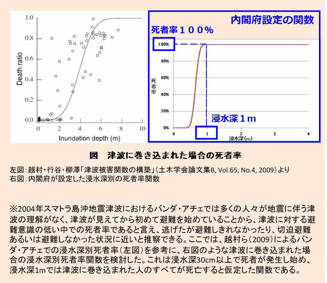 津波に巻き込まれた場合の死者数