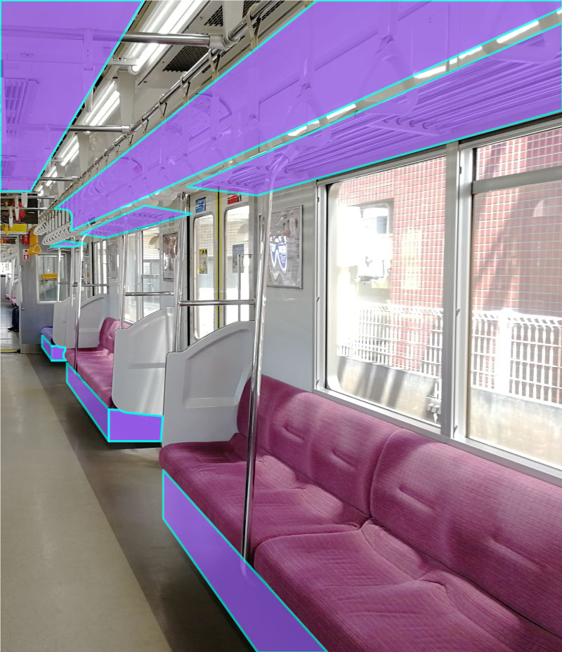 紫外線長光路殺菌システム 列車内部への導入方法